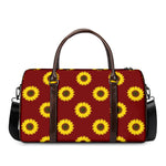 Burgundy Sunflower Pattern Print Duffle Bag