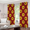 Burgundy Sunflower Pattern Print Extra Wide Grommet Curtains