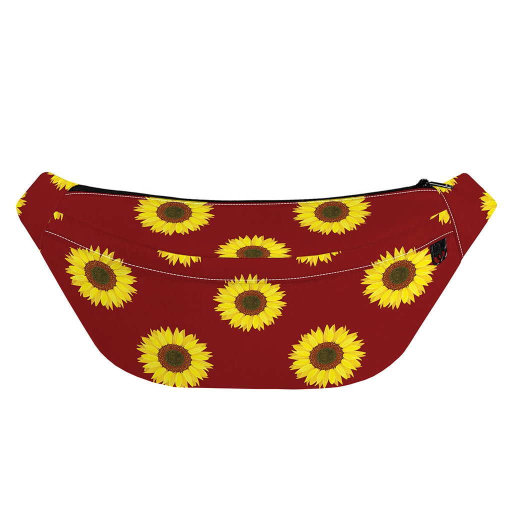 Burgundy Sunflower Pattern Print Fanny Pack
