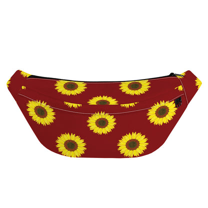 Burgundy Sunflower Pattern Print Fanny Pack
