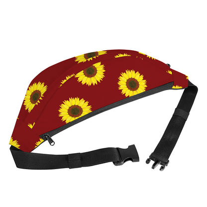 Burgundy Sunflower Pattern Print Fanny Pack