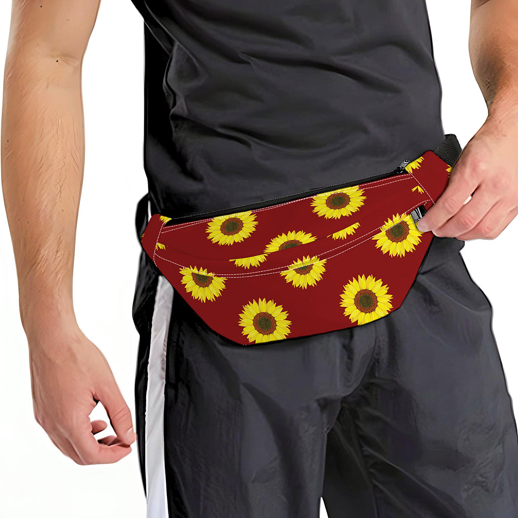 Burgundy Sunflower Pattern Print Fanny Pack