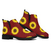 Burgundy Sunflower Pattern Print Flat Ankle Boots