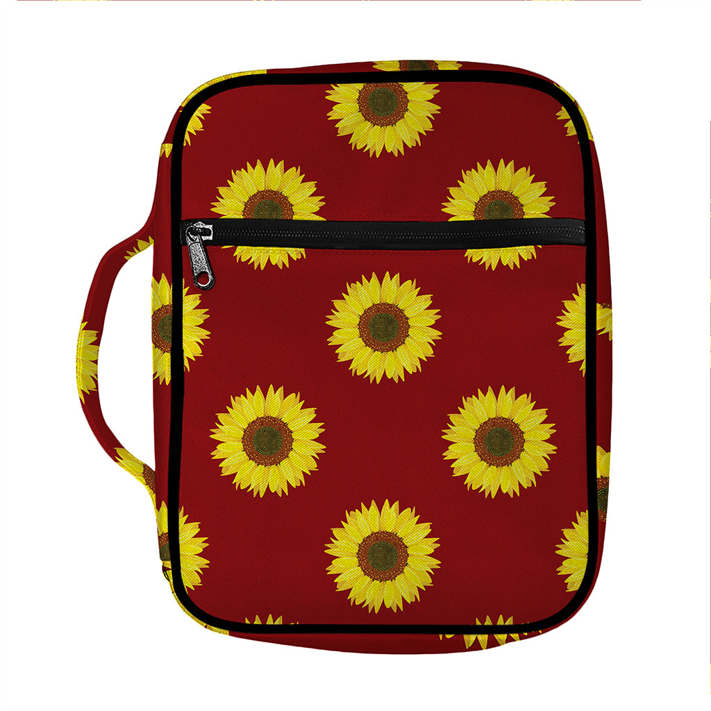 Burgundy Sunflower Pattern Print Front Pocket Bible Bag