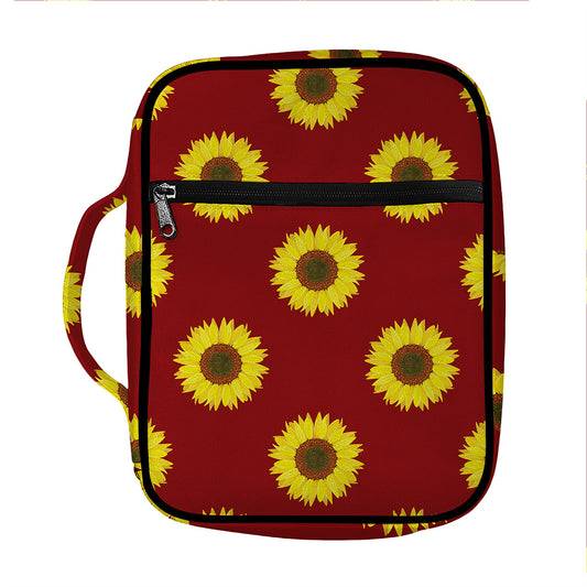 Burgundy Sunflower Pattern Print Front Pocket Bible Bag