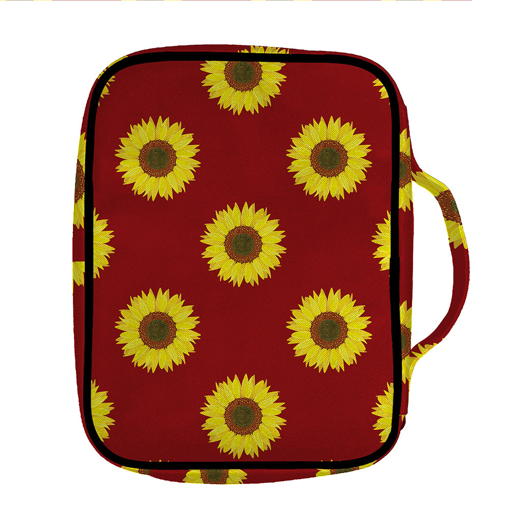 Burgundy Sunflower Pattern Print Front Pocket Bible Bag