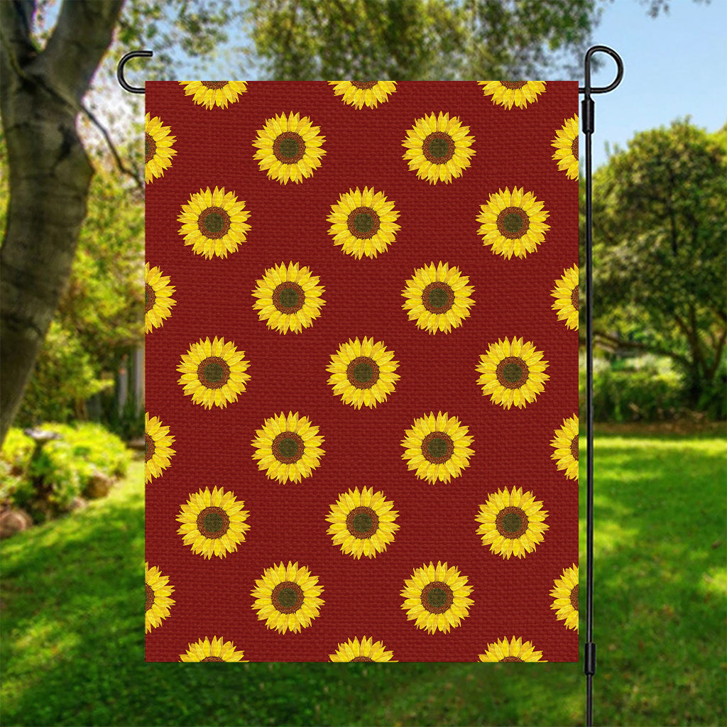 Burgundy Sunflower Pattern Print Garden Flag