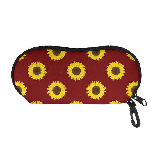 Burgundy Sunflower Pattern Print Glasses Case