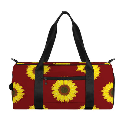 Burgundy Sunflower Pattern Print Gym Bag