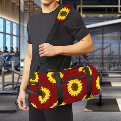 Burgundy Sunflower Pattern Print Gym Bag