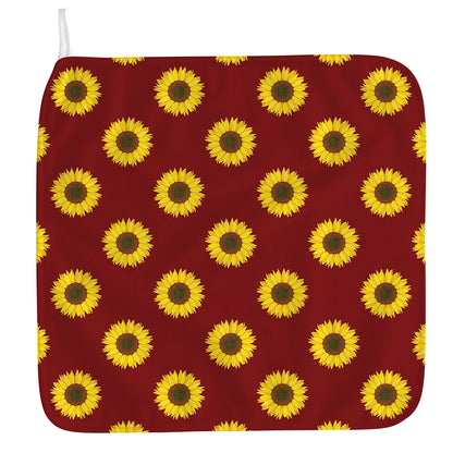 Burgundy Sunflower Pattern Print Hand Towel