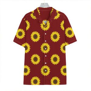 Burgundy Sunflower Pattern Print Hawaiian Shirt