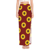 Burgundy Sunflower Pattern Print High Slit Maxi Skirt