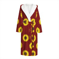 Burgundy Sunflower Pattern Print Hooded Bathrobe