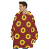 Burgundy Sunflower Pattern Print Hoodie Blanket