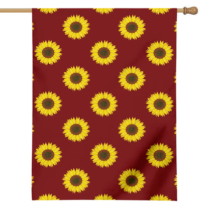 Burgundy Sunflower Pattern Print House Flag