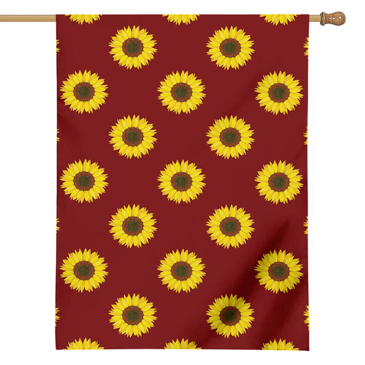 Burgundy Sunflower Pattern Print House Flag