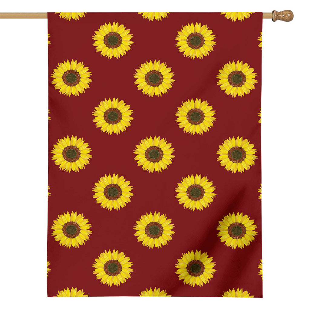 Burgundy Sunflower Pattern Print House Flag