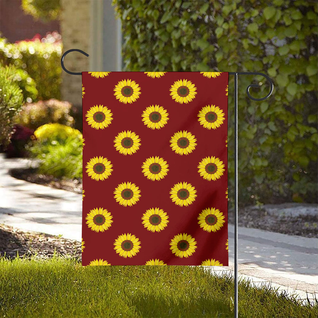 Burgundy Sunflower Pattern Print House Flag