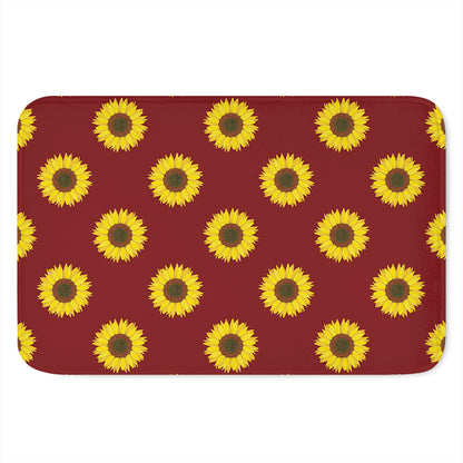 Burgundy Sunflower Pattern Print Indoor Door Mat