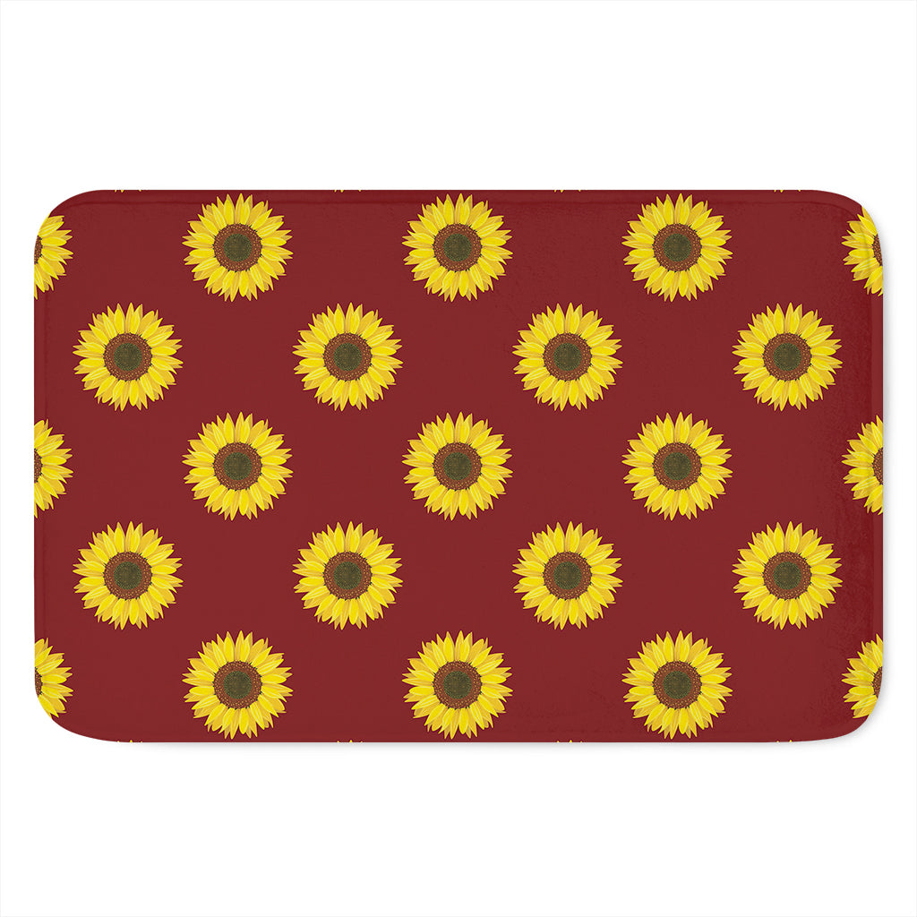 Burgundy Sunflower Pattern Print Indoor Door Mat