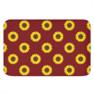 Burgundy Sunflower Pattern Print Indoor Door Mat