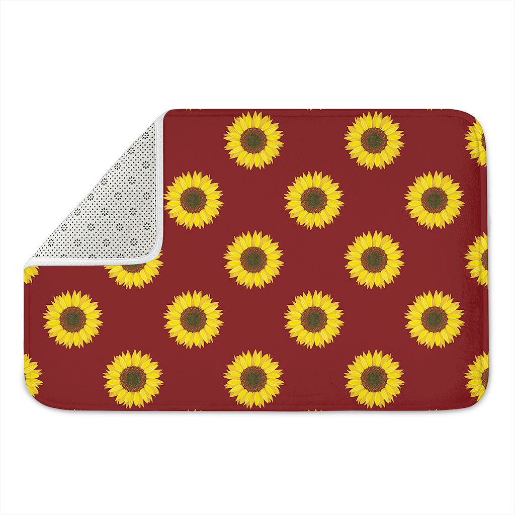 Burgundy Sunflower Pattern Print Indoor Door Mat