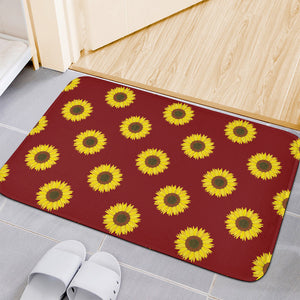 Burgundy Sunflower Pattern Print Indoor Door Mat