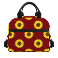 Burgundy Sunflower Pattern Print Insulated Lunch Bag