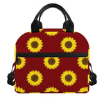 Burgundy Sunflower Pattern Print Insulated Lunch Bag