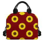 Burgundy Sunflower Pattern Print Insulated Lunch Bag