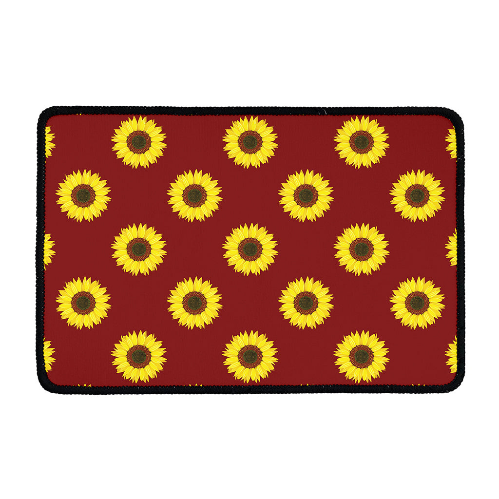 Burgundy Sunflower Pattern Print Kitchen Mat