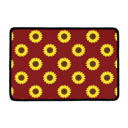 Burgundy Sunflower Pattern Print Kitchen Mat