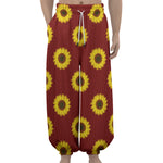 Burgundy Sunflower Pattern Print Lantern Pants