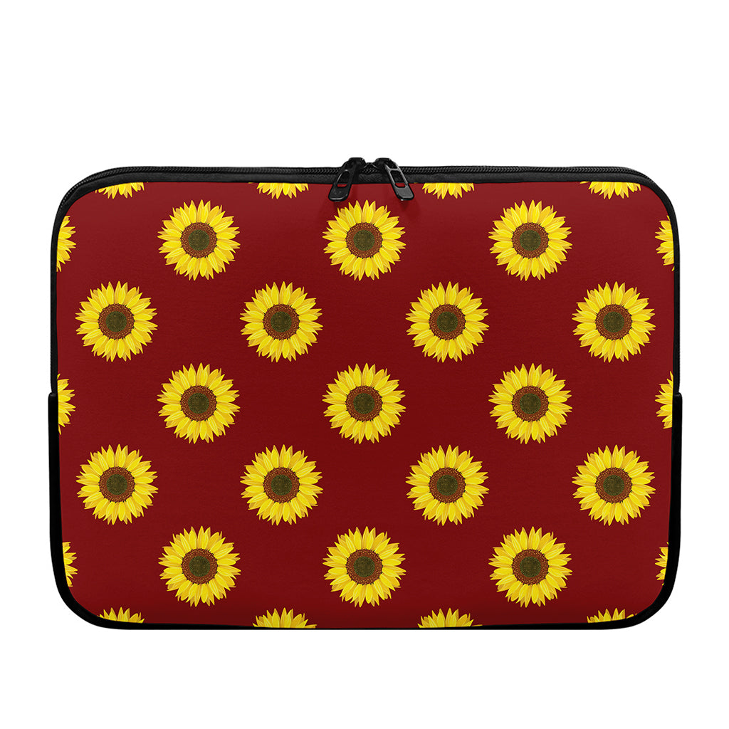 Burgundy Sunflower Pattern Print Laptop Sleeve