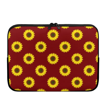 Burgundy Sunflower Pattern Print Laptop Sleeve