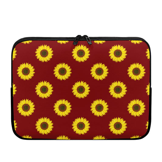 Burgundy Sunflower Pattern Print Laptop Sleeve