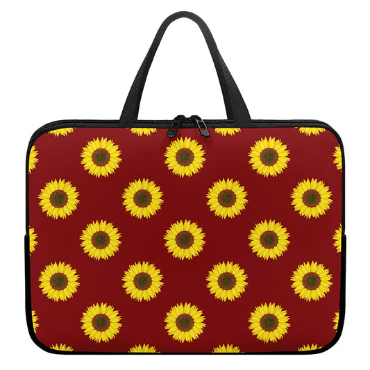 Burgundy Sunflower Pattern Print Laptop Sleeve With Handle