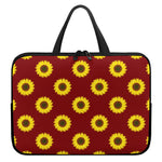 Burgundy Sunflower Pattern Print Laptop Sleeve With Handle