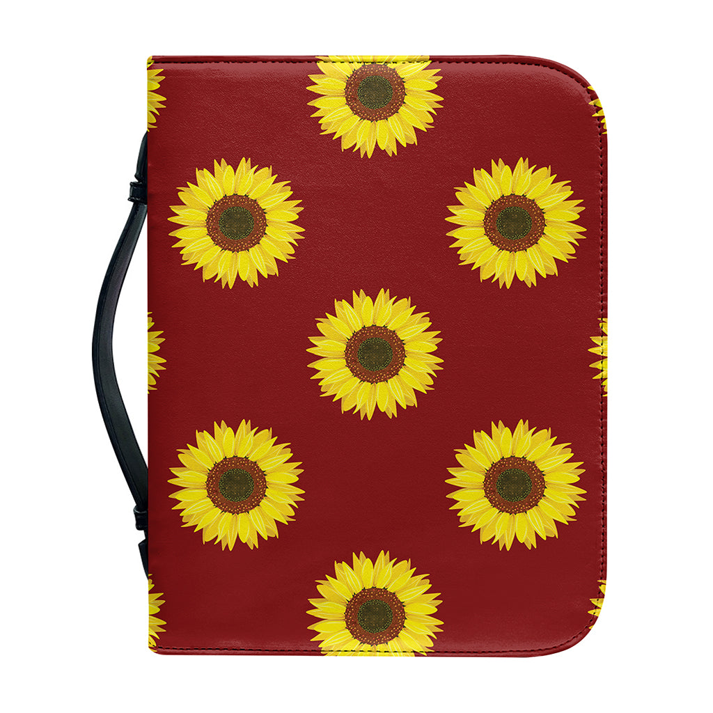 Burgundy Sunflower Pattern Print Leather Bible Cover