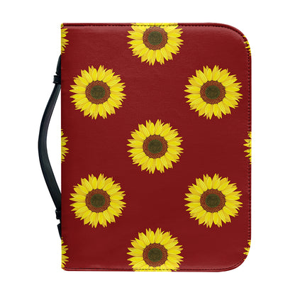 Burgundy Sunflower Pattern Print Leather Bible Cover