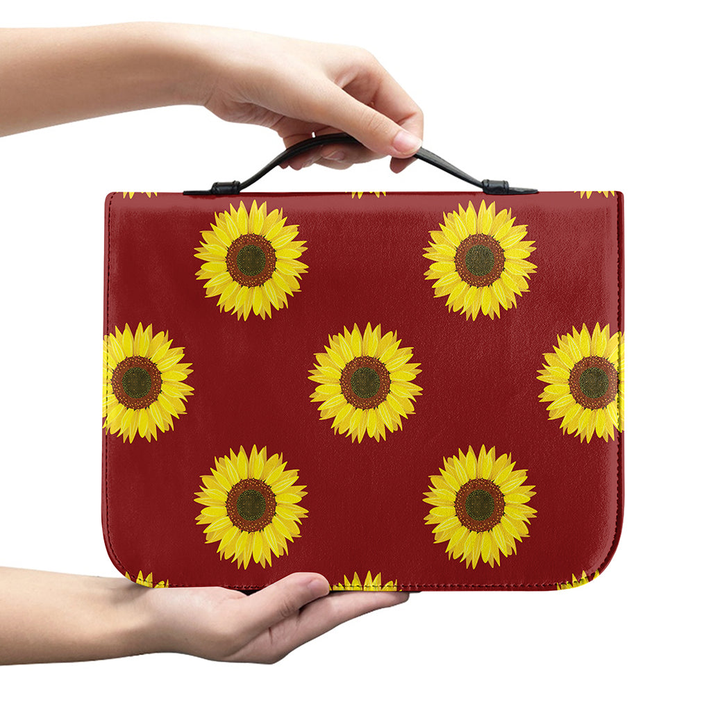 Burgundy Sunflower Pattern Print Leather Bible Cover