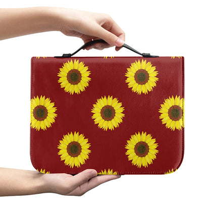 Burgundy Sunflower Pattern Print Leather Bible Cover