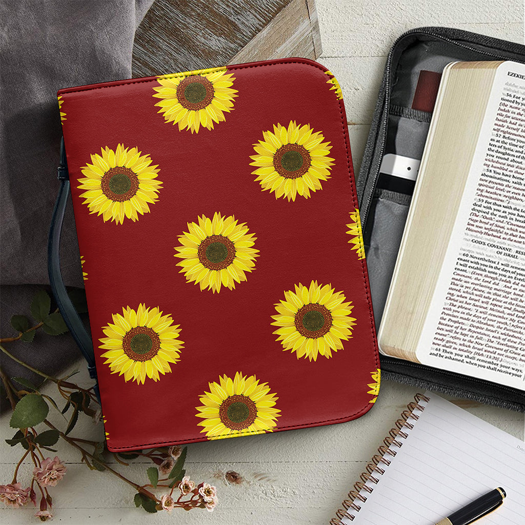 Burgundy Sunflower Pattern Print Leather Bible Cover