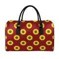 Burgundy Sunflower Pattern Print Leather Duffel Bag