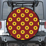 Burgundy Sunflower Pattern Print Leather Spare Tire Cover