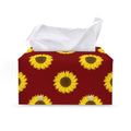 Burgundy Sunflower Pattern Print Leather Tissue Box Cover