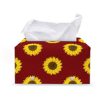 Burgundy Sunflower Pattern Print Leather Tissue Box Cover