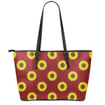 Burgundy Sunflower Pattern Print Leather Tote Bag