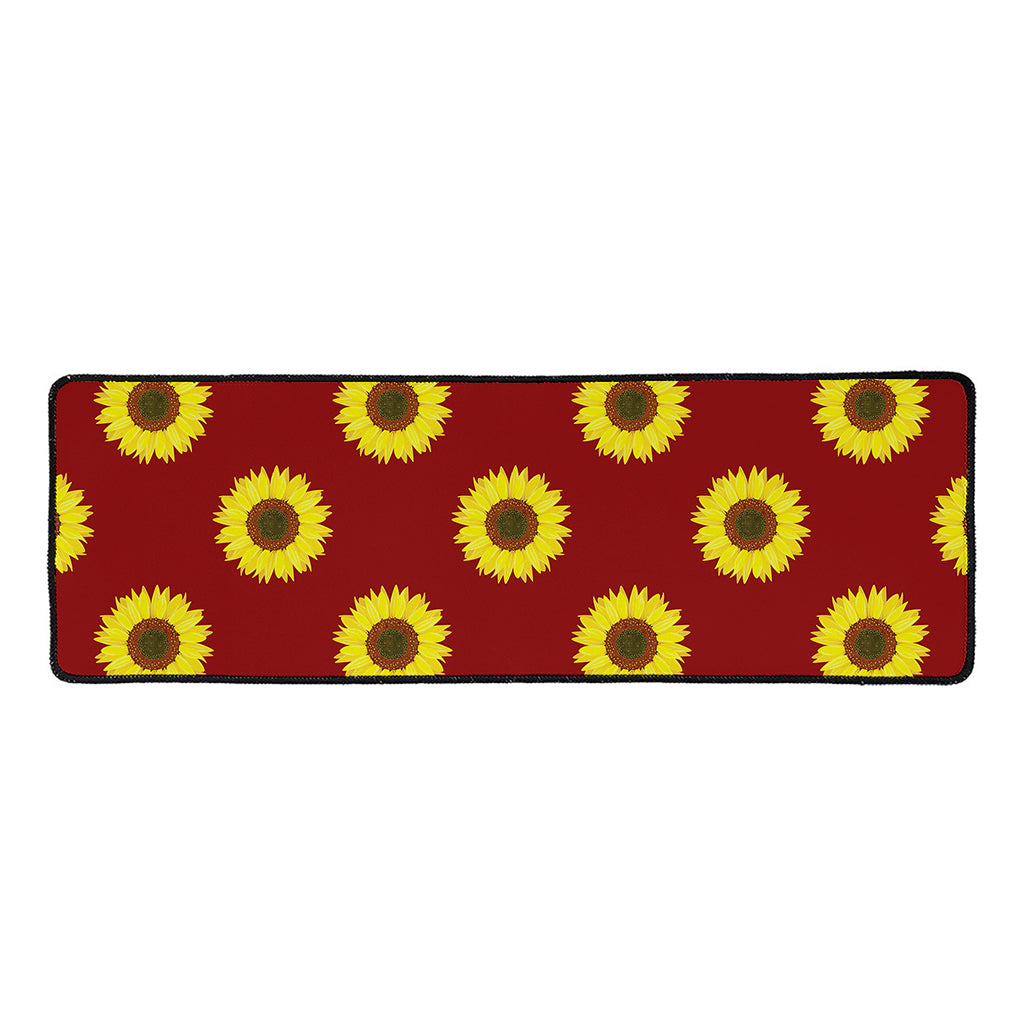 Burgundy Sunflower Pattern Print Long Kitchen Mat